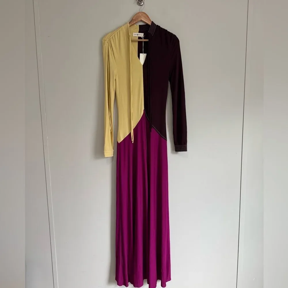Tory Burch Color Block Crepe Jersey Maxi Dress